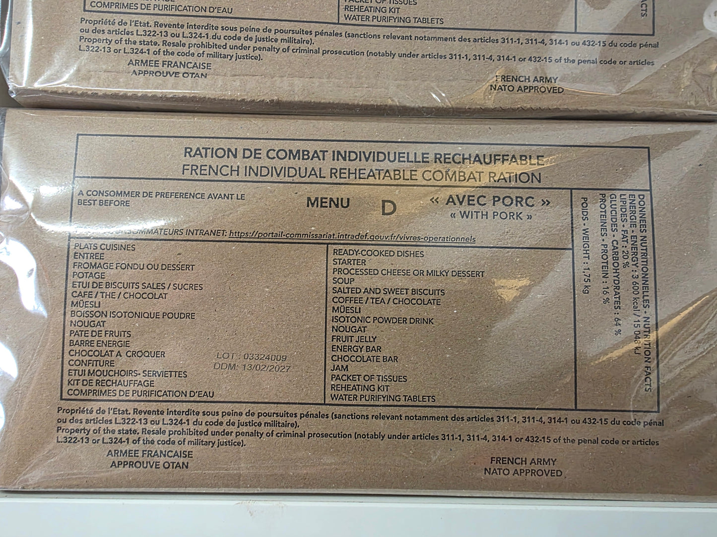 **NEW** 2027 French Military RCIR Ration Packs