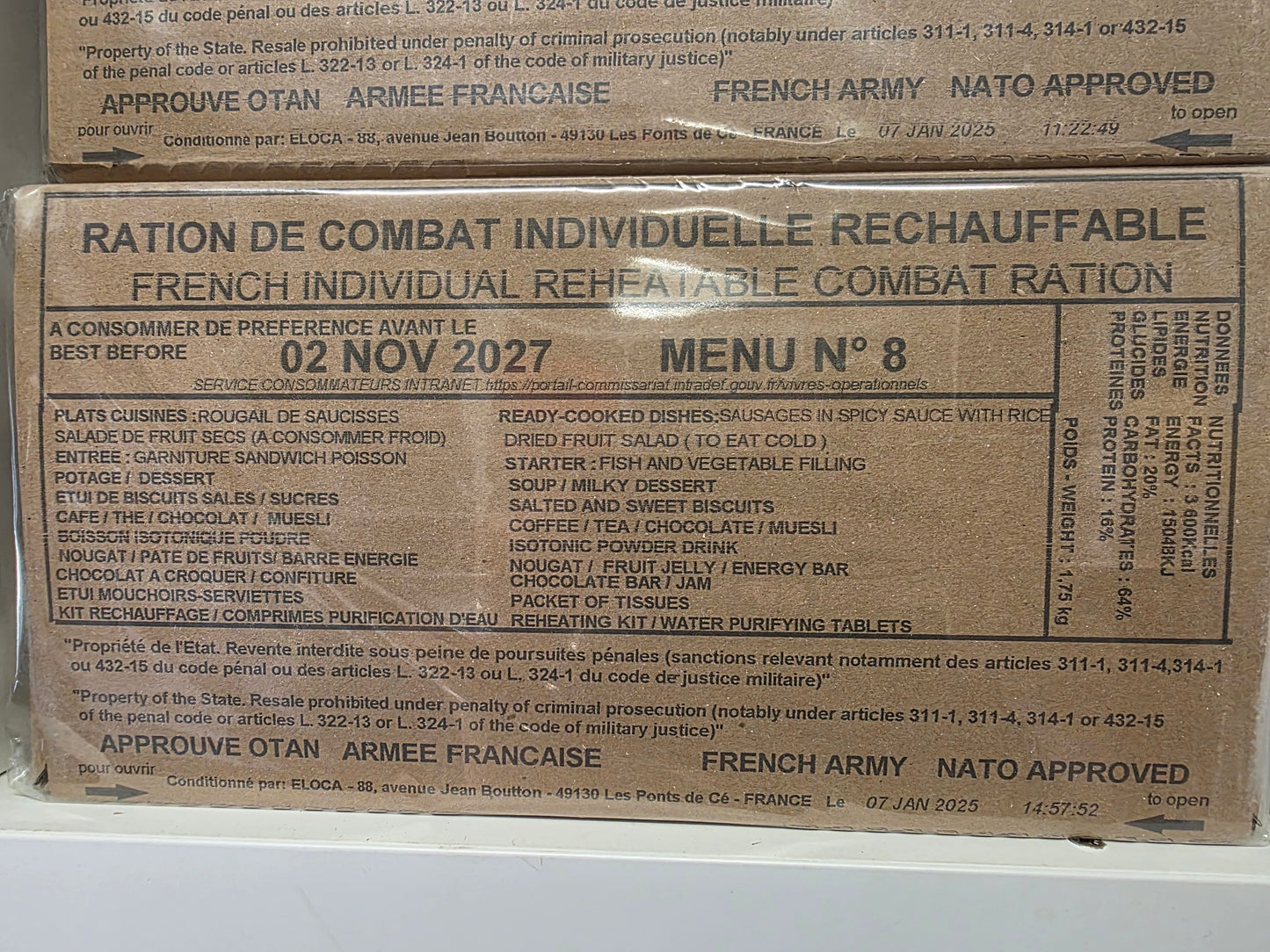 **NEW** 2027 French Military RCIR Ration Packs