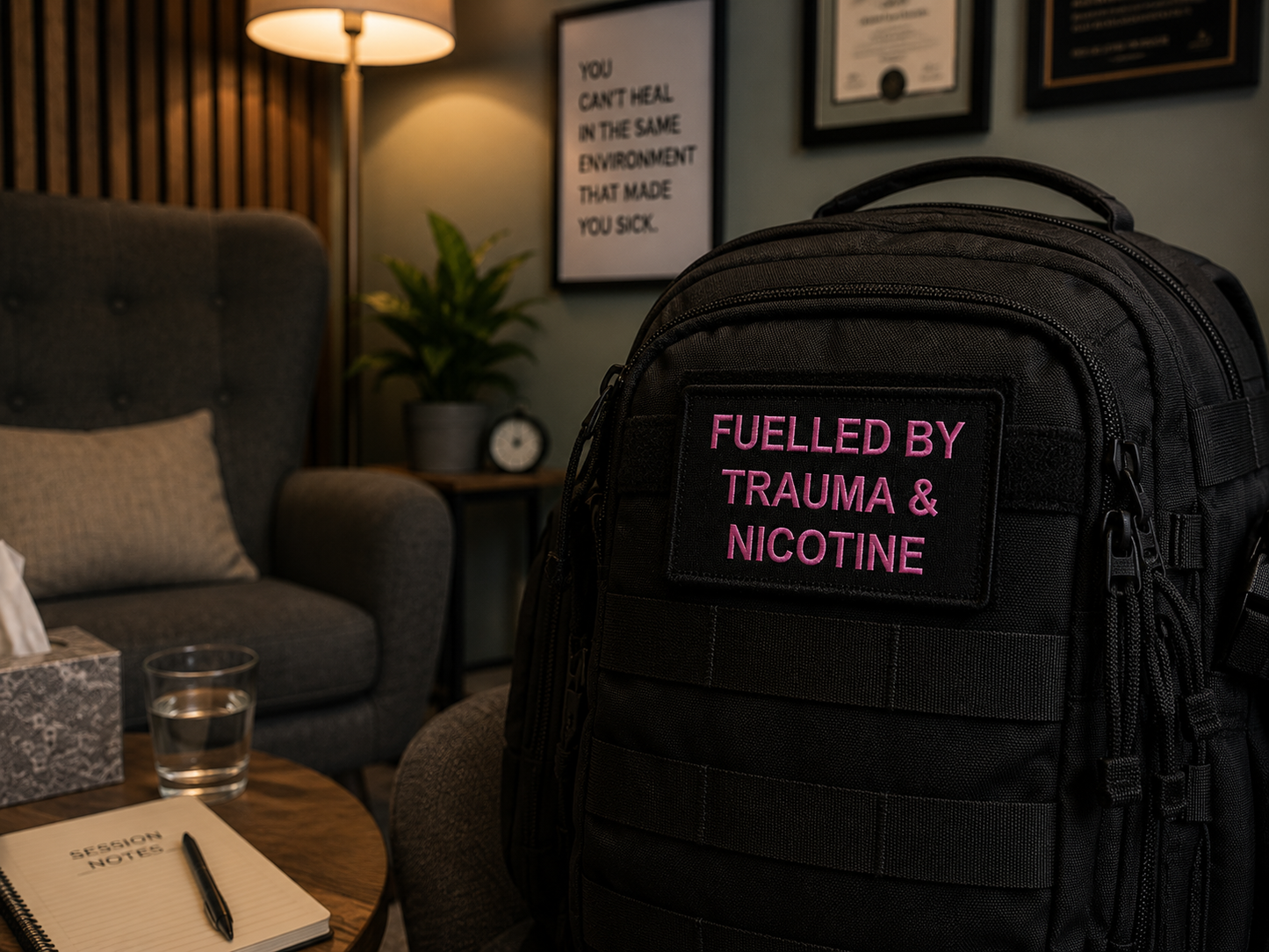 Fuelled By Trauma & Nicotine | Live Preview | Funny Morale Patch 2"x3" | 2"x4" | 3"x6"
