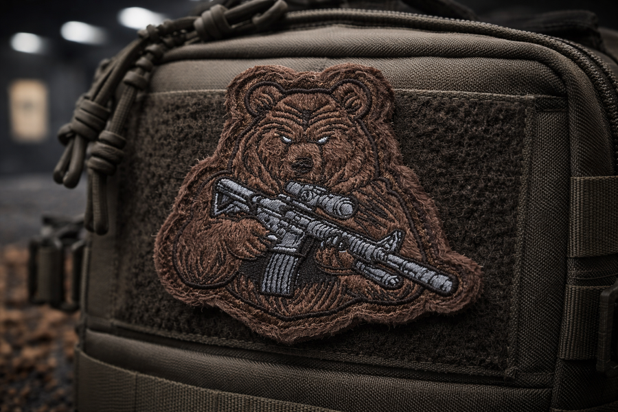 Right to Bear Arms Patch | Funny Tactical Bear Patch | Fleece Embroidered Velcro Patch | Airsoft Morale Patch UK