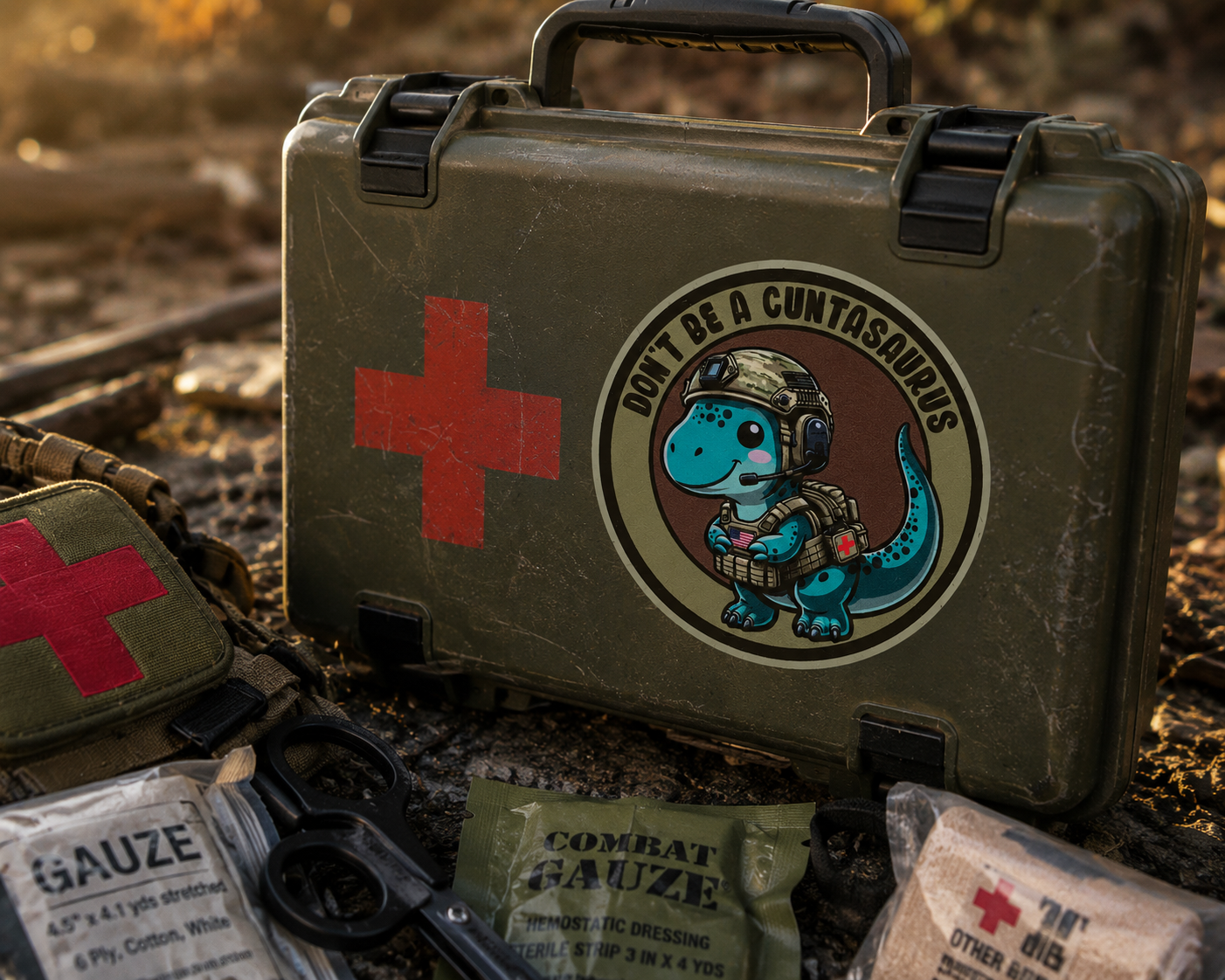 Don’t Be A Cuntasaurus Sticker – Funny Tactical Medic Dinosaur Vinyl Decal