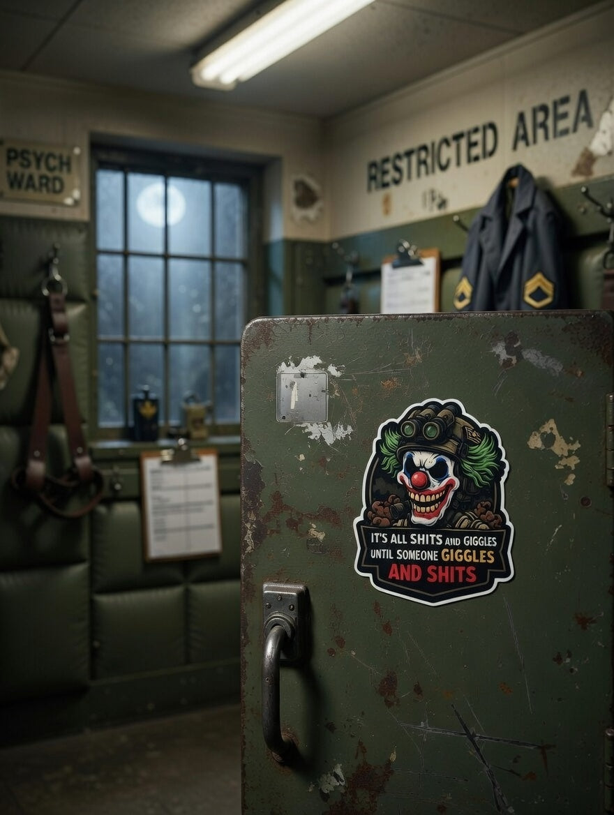It’s All Shits and Giggles Tactical Clown Sticker | Funny Dark Humour Vinyl Decal | Waterproof Gear Sticker
