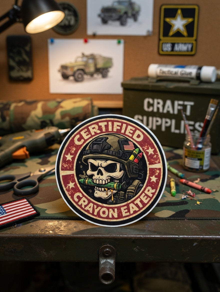 Certified Crayon Eater Tactical Sticker | Funny Military Humour Vinyl Decal | Waterproof Gear Sticker