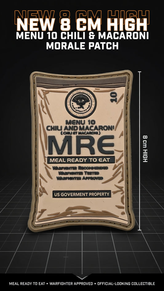 MRE Chili Mac Patch | Tactical Velcro Patch | Military Morale Patch | Army Ration Menu 10 Nostalgia | Hook & Loop Patch