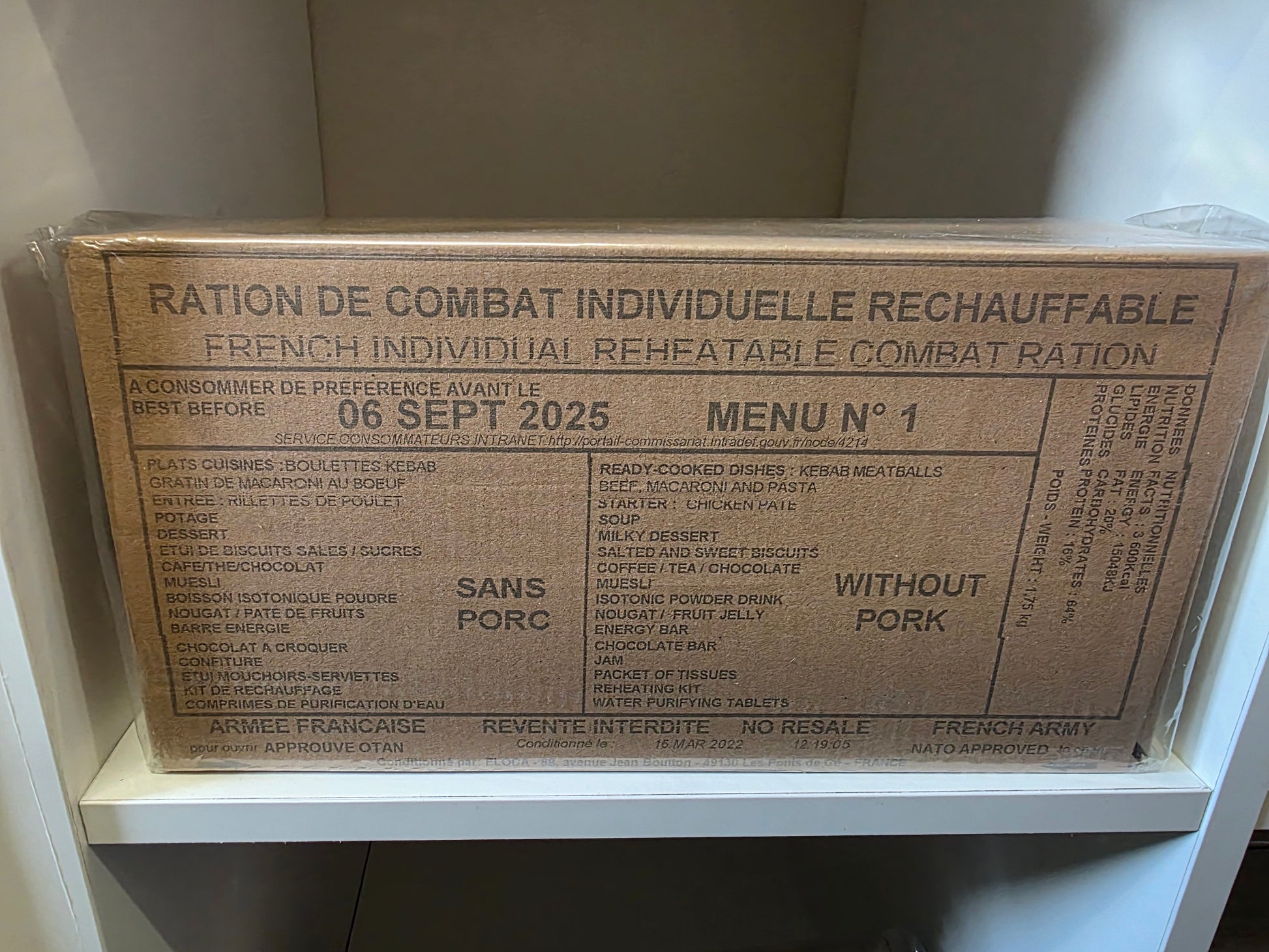 Französische Combat Ration RCIR Menü K 2027 (MRE) (Neu und Französische Combat Ration RCIR Menü K 2027 (MRE) (Neu und