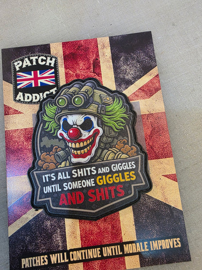 It’s All Shits and Giggles Tactical Clown Printed PVC Patch| Dark Humour Tactical Morale Patch | Funny Military Velcro Patch