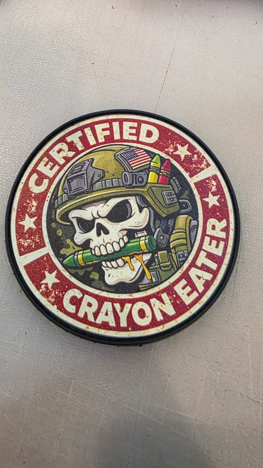 Certified Crayon Eater PVC Patch – Tactical Skull Morale Patch (Funny Military Humour)