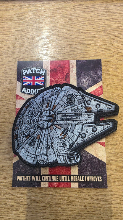 Millennium Falcon Patch Large | Embroidered Star Space Ship Patch | Velcro Tactical Morale Patch | Sci Fi Patch UK