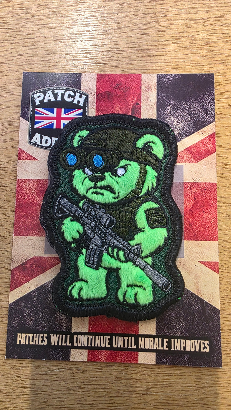 “I Don’t F*cking Care Bear” Night Ops Patch – Fleece Tactical Velcro Patch (Green)