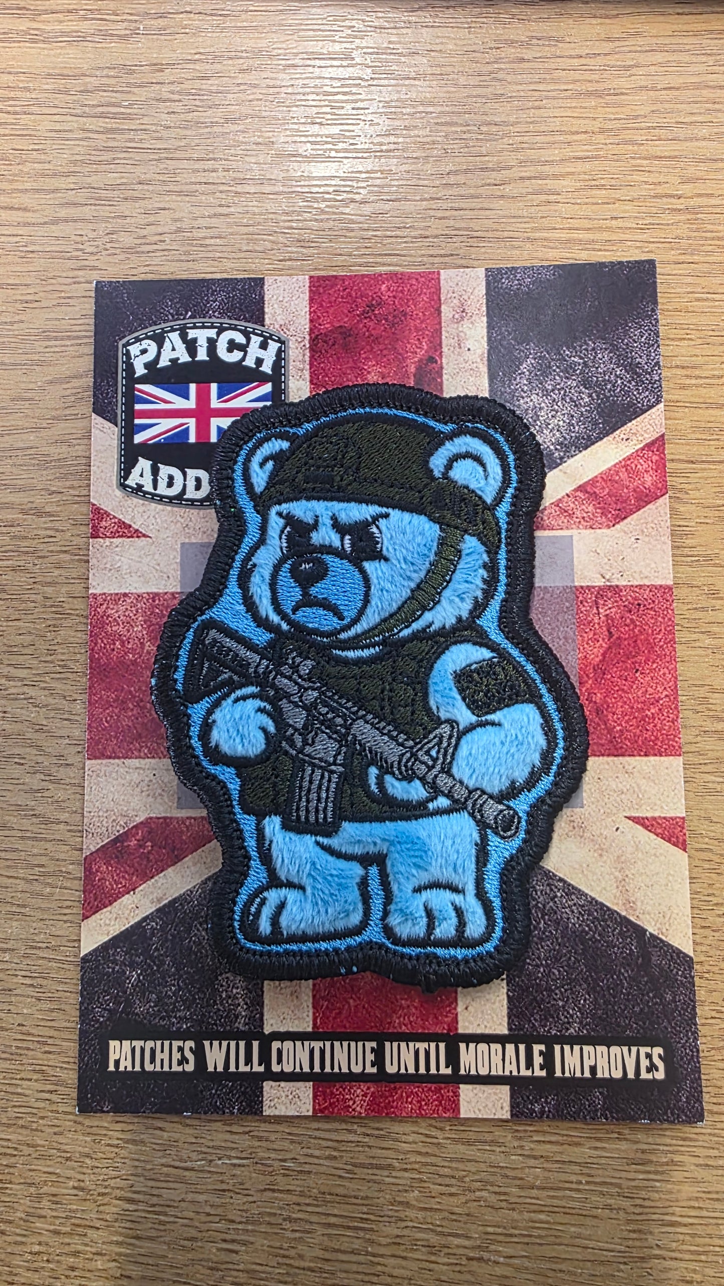 “I Don’t Fcking Care Bear” Zero Fcks Patch – Fleece Tactical Velcro Patch (Blue)