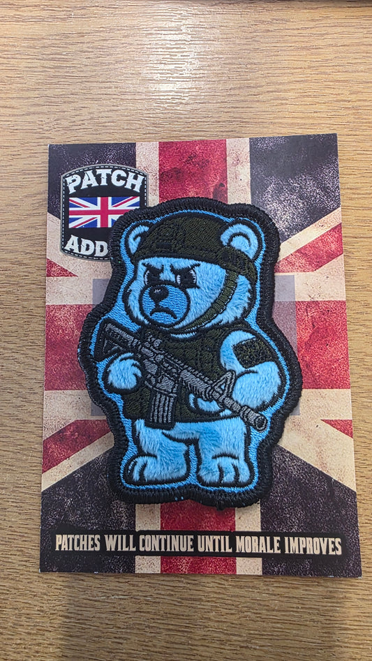 “I Don’t Fcking Care Bear” Zero Fcks Patch – Fleece Tactical Velcro Patch (Blue)
