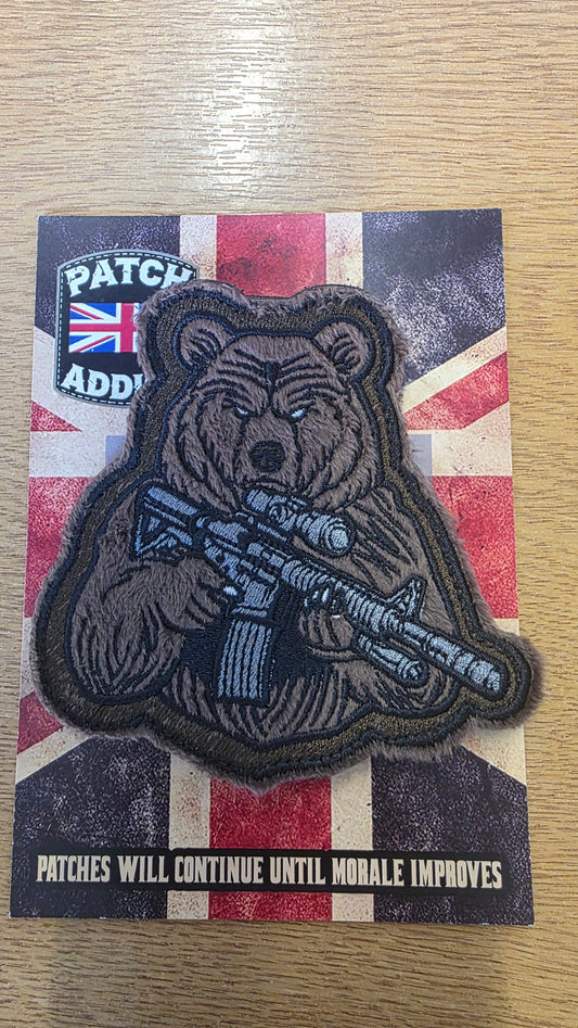 Right to Bear Arms Patch | Funny Tactical Bear Patch | Fleece Embroidered Velcro Patch | Airsoft Morale Patch UK