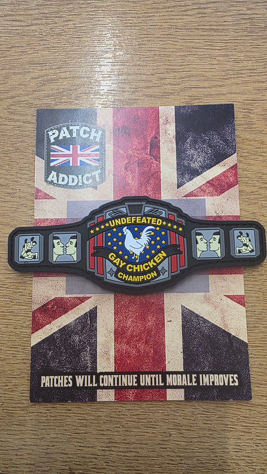 Undefeated Gay Chicken Champion PVC Morale Patch | Velcro Backed Funny Patch