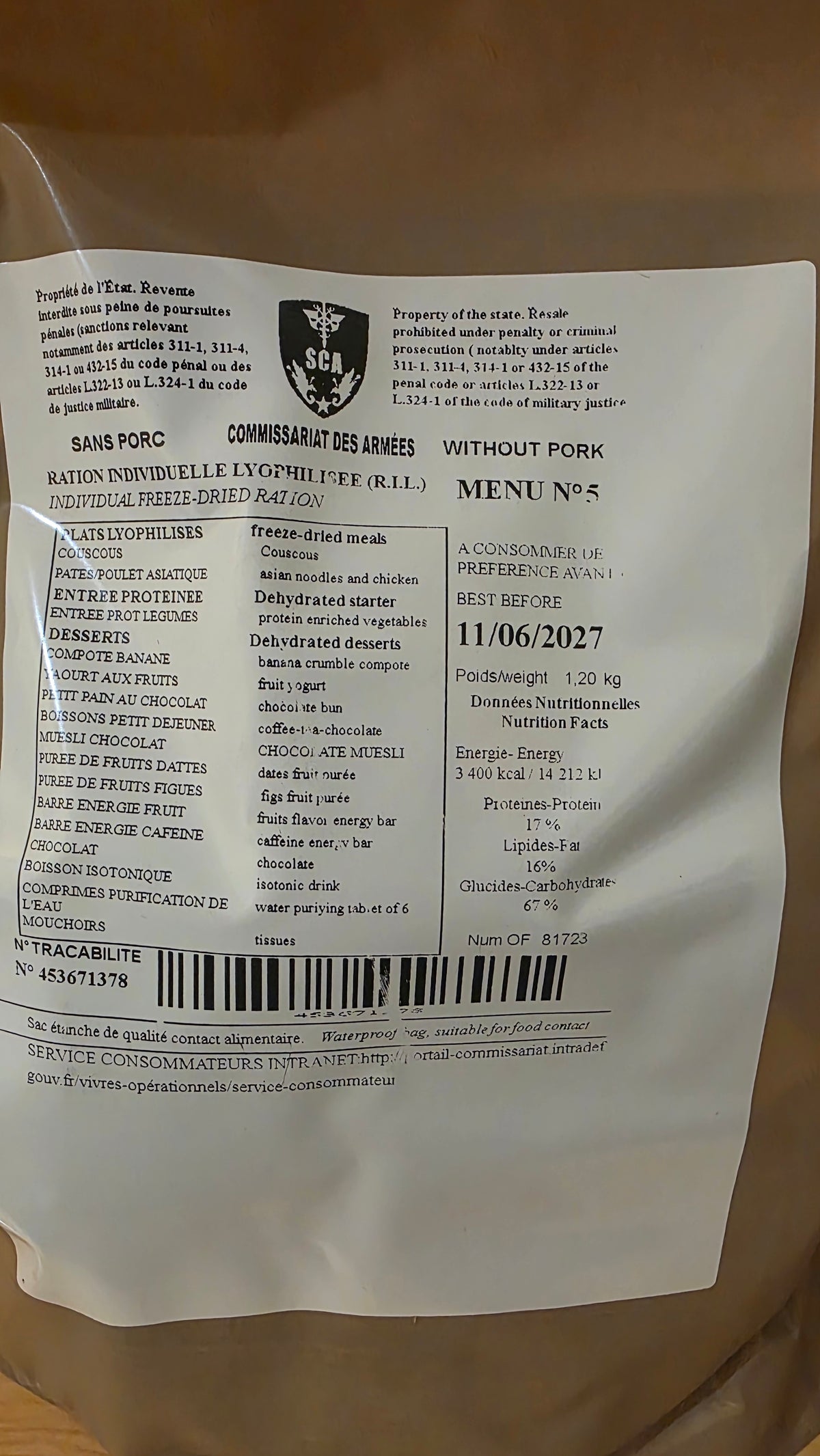 French Special Forces RIL MRE Freeze Dried Meal (2027 Dated)