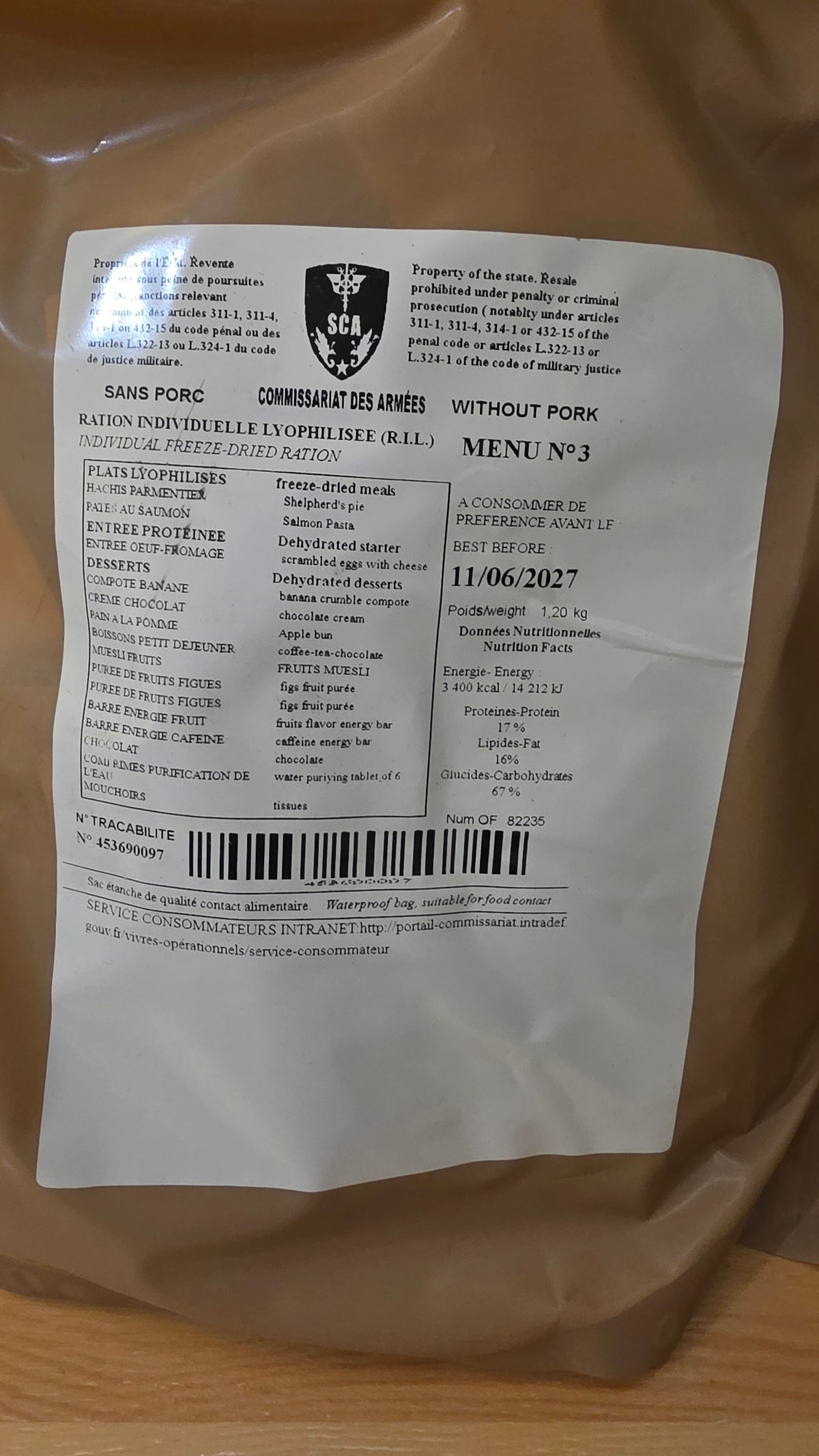 French Special Forces RIL MRE Freeze Dried Meal (2027 Dated)