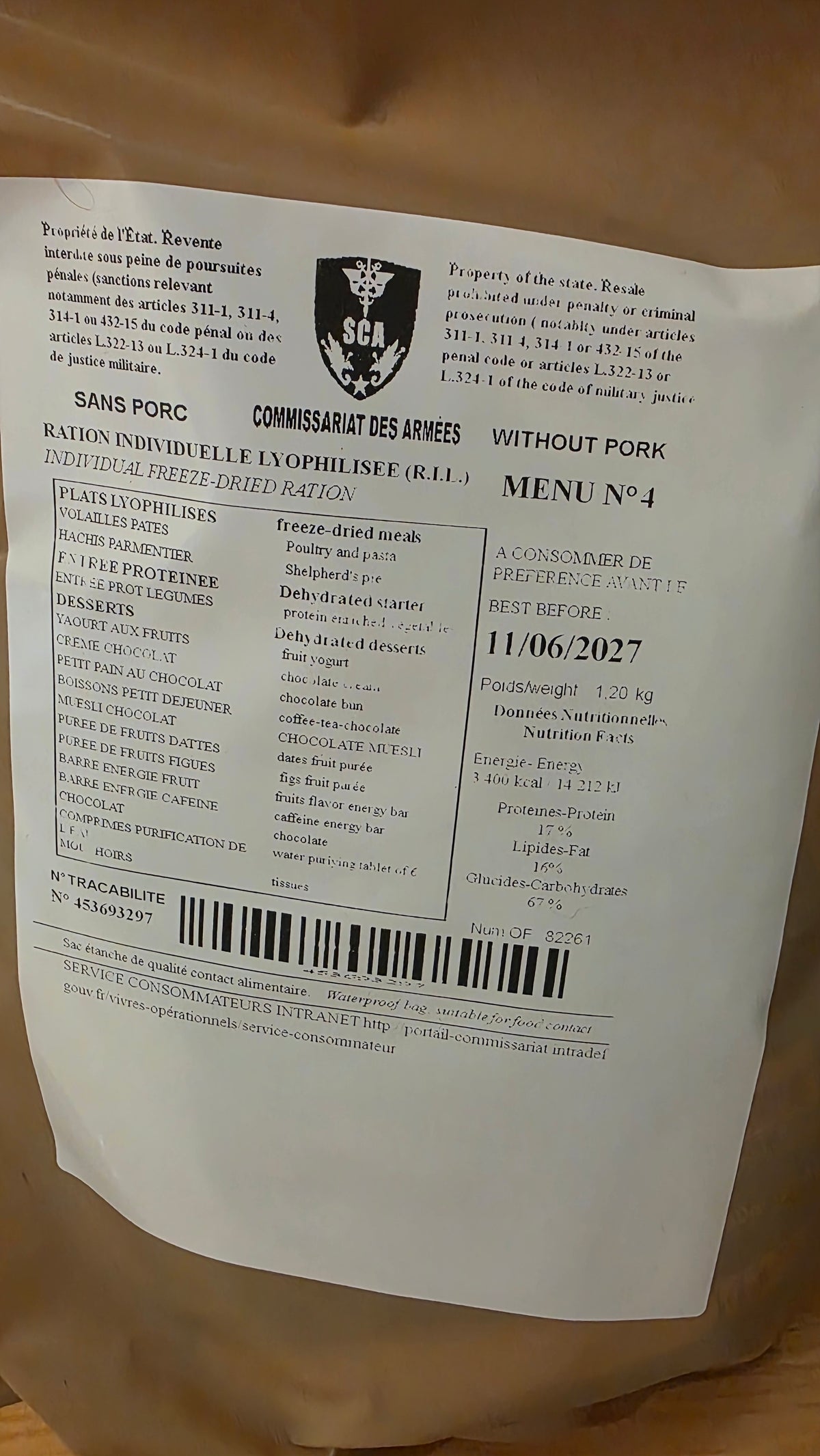 French Special Forces RIL MRE Freeze Dried Meal (2027 Dated)