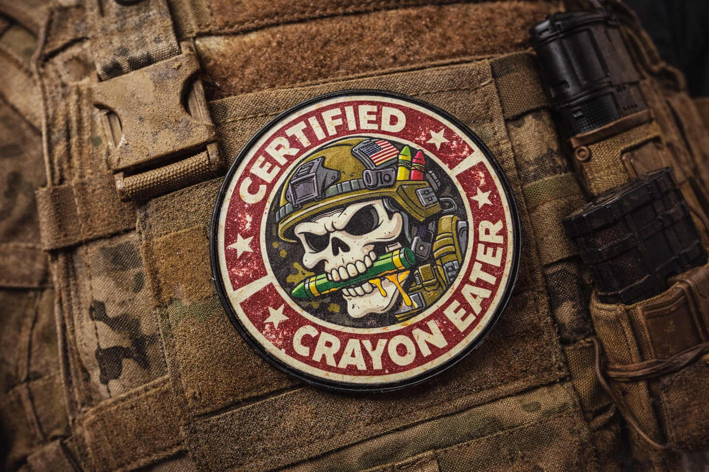Certified Crayon Eater PVC Patch – Tactical Skull Morale Patch (Funny Military Humour)