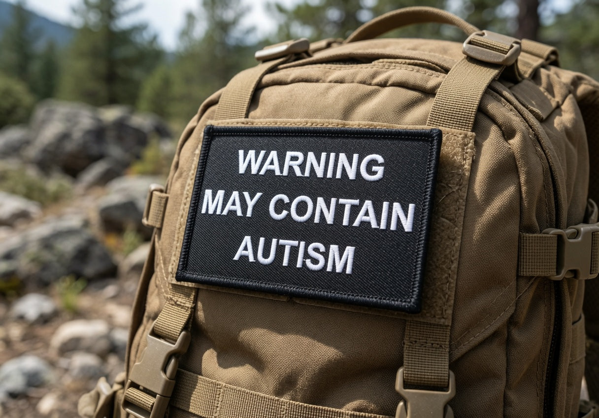 Warning: May Contain Autism Embroidered Morale Patch | Funny Hook & Loop Badge