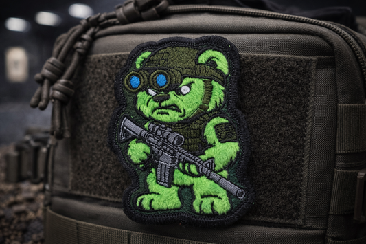 “I Don’t F*cking Care Bear” Night Ops Patch – Fleece Tactical Velcro Patch (Green)