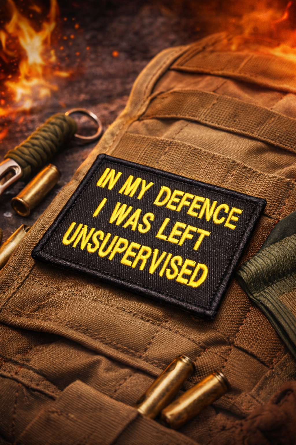 “In My Defence I Was Left Unsupervised” Patch | Live Preview | Funny Morale Patch | 2"x3" | 2"x4" | 3"x6"