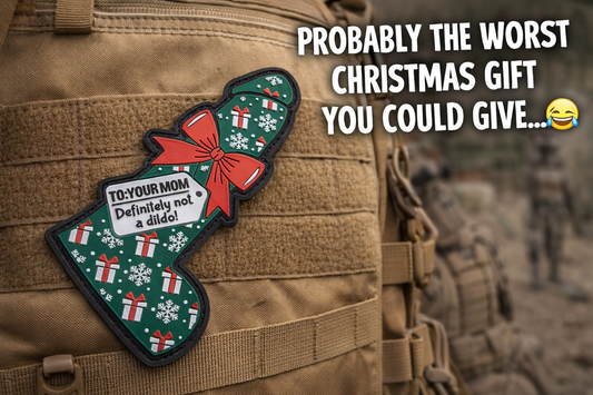 Funny Your Mom Dildo Christmas PVC Morale Patch – Rude Xmas Gift Tag Design – Tactical Velcro Patch UK
