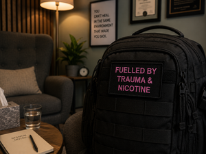 Fuelled By Trauma & Nicotine | Live Preview | Funny Morale Patch 2"x3" | 2"x4" | 3"x6"