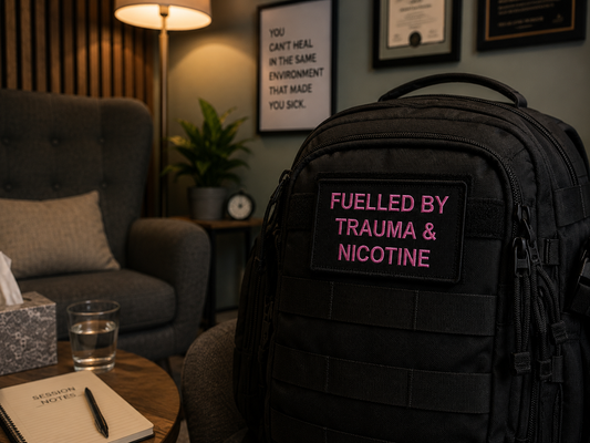 Fuelled By Trauma & Nicotine | Live Preview | Funny Morale Patch 2"x3" | 2"x4" | 3"x6"