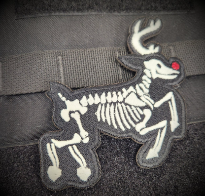 Skeleton Rudolph Reindeer GID Glow in the Dark 4" Embroidered Patch