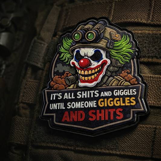 It’s All Shits and Giggles Tactical Clown Printed PVC Patch| Dark Humour Tactical Morale Patch | Funny Military Velcro Patch