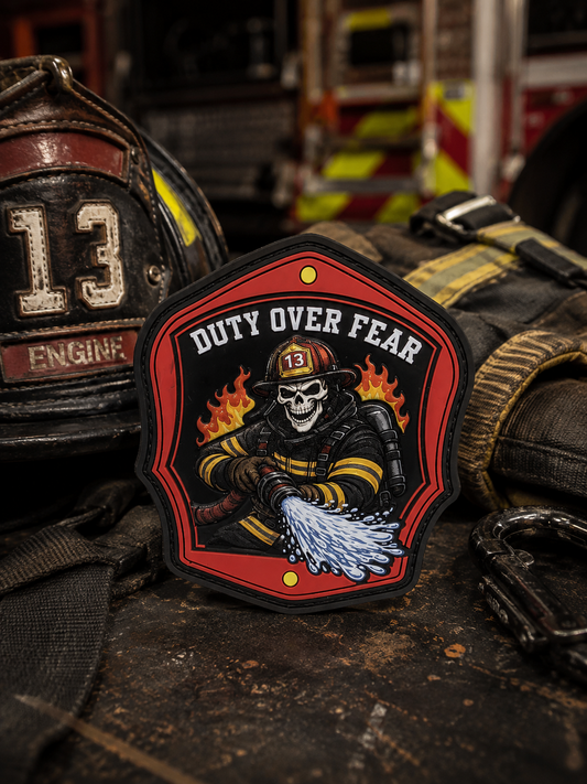 Duty Over Fear Firefighter PVC Morale Patch | Skull Firefighter Fire & Rescue Patch