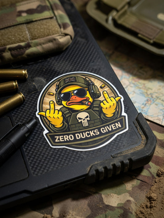 Zero Ducks Given Tactical Sticker | Funny Military Humour Duck Decal | Waterproof Gear Sticker