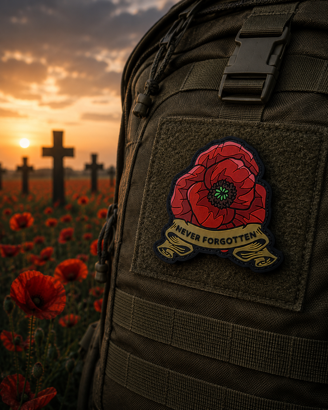Never Forgotten Poppy PVC Patch – Remembrance Morale Patch