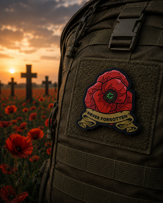 Never Forgotten Poppy PVC Patch – Remembrance Morale Patch