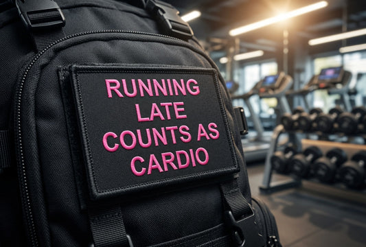 Running Late Counts As Cardio | Live Preview | 2"x3" | 2" x4" | 3"x6" Tactical Morale Velcro Patch UK