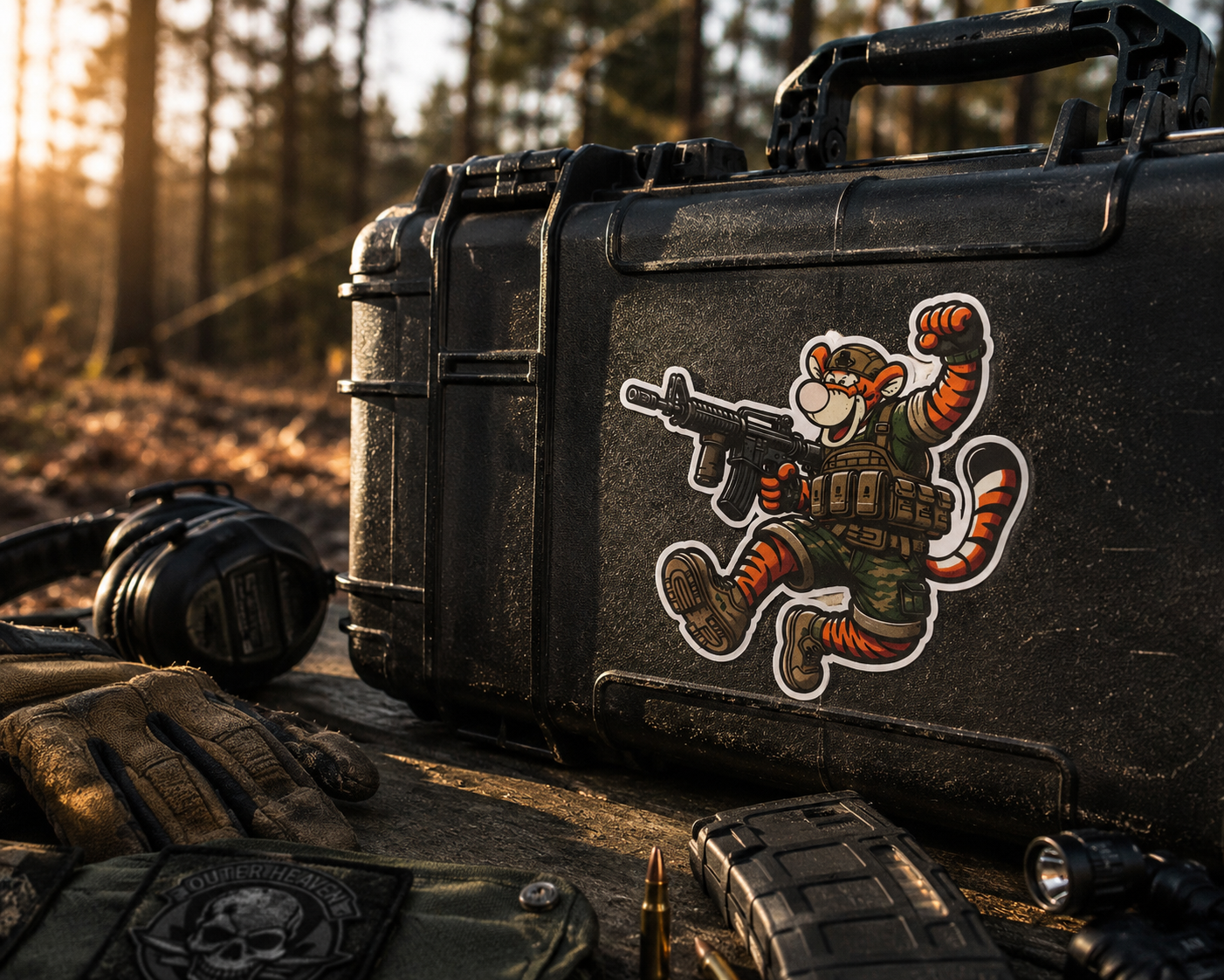 Tactical Tigger Sticker | Funny Military Cartoon Vinyl Decal – 11cm
