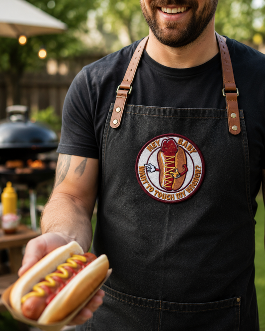 Hey Baby Want To Touch My Wiener? Embroidered Morale Patch | Velcro Backed Funny Hotdog Patch